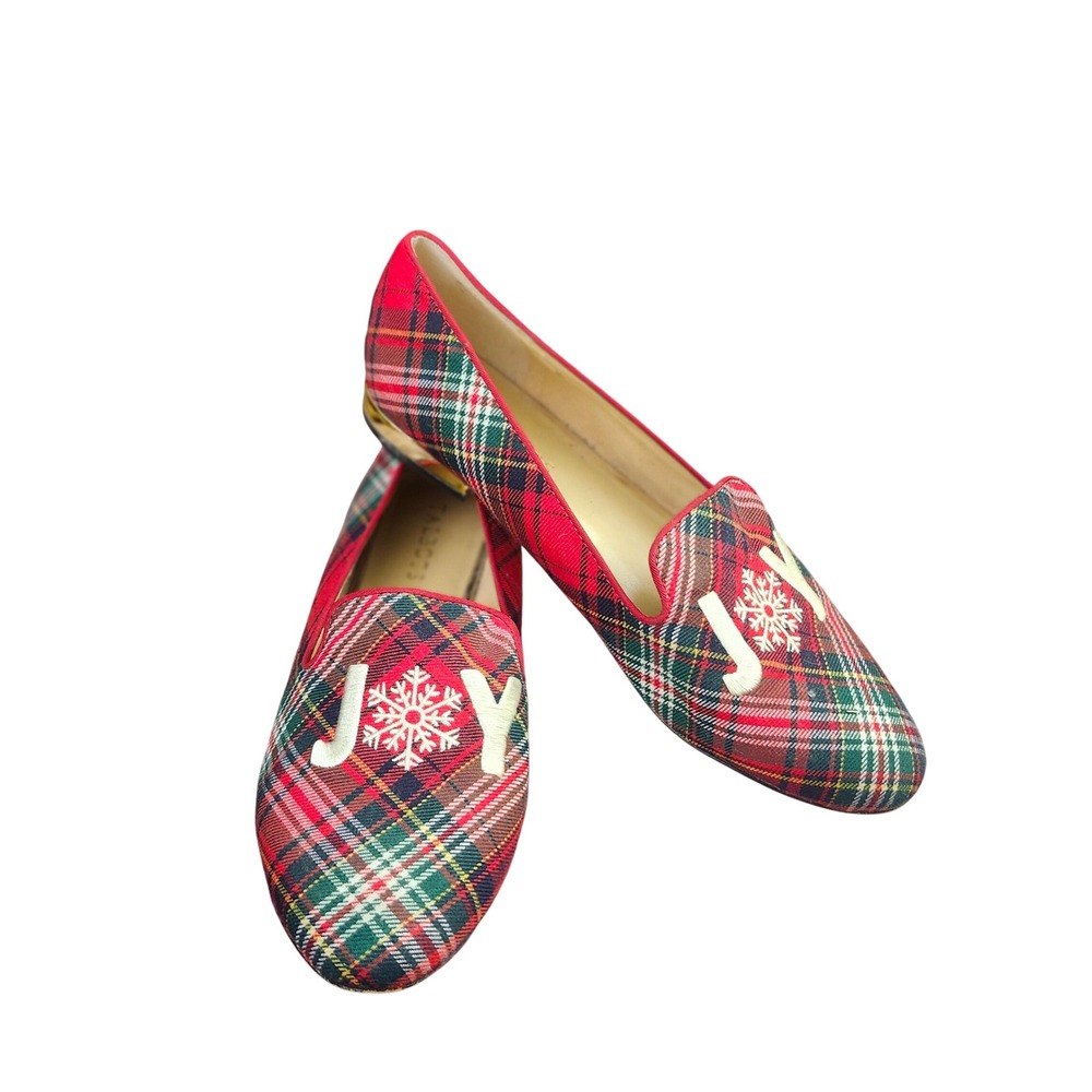 Talbots Ryan Joy Plaid Loafers Red Stewart Tartan Gold Heel Flats Women 9M